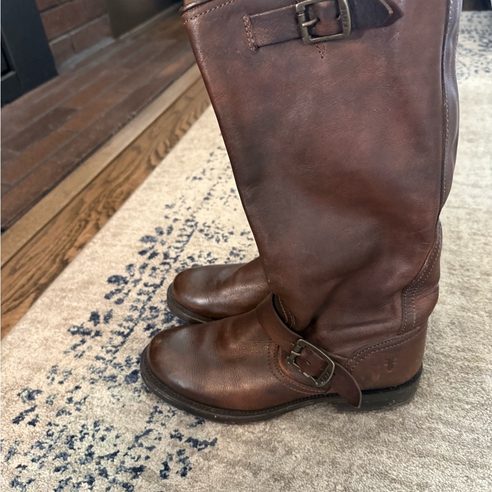 Frye Brown Leather Women's Moto Riding Boots